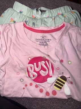 Faded Glory Pink and Mint 'Busy' Bee Pajama Set